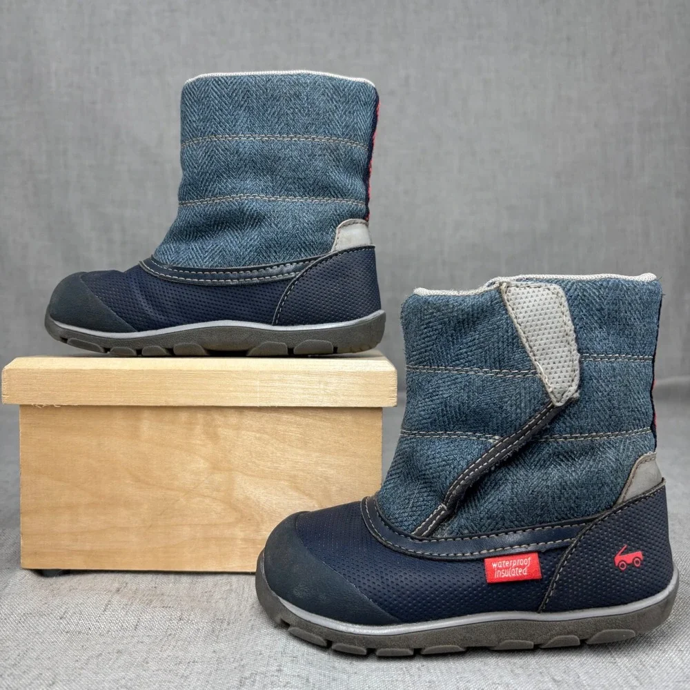 See Kai Run Baker Snow Boots Navy Blue Waterproof Insulated Winter Kids Size 8